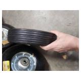 Four 10" Small Equipment Solid Rubber Wheels with Steel Rims (vintage price stickers - you can