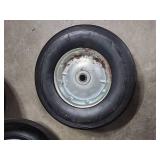 Four 10" Small Equipment Solid Rubber Wheels with Steel Rims (vintage price stickers - you can
