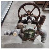Industrial Hand Wheel Valve Assembly - has heavy patina - function unknown, valves untested