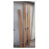 Wood Door Frame Trim Pieces with Hinges - two longer ones are 81"H and short one with no hinges 72 3/4" H. All are 4 5/8" W x 0.5" D
