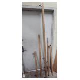 Wood stairway rails - some with brackets. All approx 1 3/4" diameter. See desc for lengths