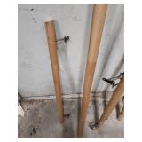 Wood stairway rails - some with brackets. All approx 1 3/4" diameter. See desc for lengths