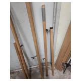 Wood stairway rails - some with brackets. All approx 1 3/4" diameter. See desc for lengths