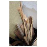 Architectural Wood Salvage Trim Lot - mostly pieces of .5x.5 square trim that are 2 feet long or less.  A couple short 2x4s, and a couple of small 4x4s (black crate not included)