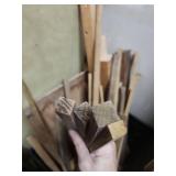 Architectural Wood Salvage Trim Lot - mostly pieces of .5x.5 square trim that are 2 feet long or less.  A couple short 2x4s, and a couple of small 4x4s (black crate not included)