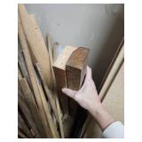 Architectural Wood Salvage Trim Lot - mostly pieces of .5x.5 square trim that are 2 feet long or less.  A couple short 2x4s, and a couple of small 4x4s (black crate not included)