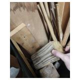 Architectural Wood Salvage Trim Lot - mostly pieces of .5x.5 square trim that are 2 feet long or less.  A couple short 2x4s, and a couple of small 4x4s (black crate not included)