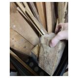 Architectural Wood Salvage Trim Lot - mostly pieces of .5x.5 square trim that are 2 feet long or less.  A couple short 2x4s, and a couple of small 4x4s (black crate not included)