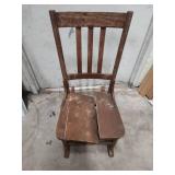 Vintage Wooden Rocking Chair with broken seat - 16.5W x 27D x 34H. Seat height 14 - should be able to repair by removing middle board and reinserting appropriately