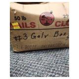 Tree Island Steel Square Cut Nails Box - Full 50lb Box, still had strap on it (opened for phot).  1 1/4 Boite Galvanise A Chaud