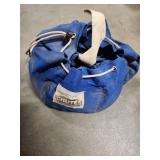 3 Canvas Parachute Drawstring Hardware bags filled with nails (2 green, 1 blue - see extra photo).