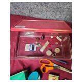 Sewing Notions Collection with Storage Box - hook/eyes, buttons, scissors, velcro and much more