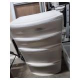 Sterlite 4 Drawer Plastic Storage Unit with translucent drawers.  Needs a good wipe down, but good structural condition.  All drawers open as expected.  22"W x 19"D x 36.5"H
