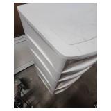 Sterlite 4 Drawer Plastic Storage Unit with translucent drawers.  Needs a good wipe down, but good structural condition.  All drawers open as expected.  22"W x 19"D x 36.5"H
