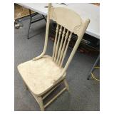 Vintage Decorative Spindle Back Wooden Chair with Carved Scroll Details- Chair is wobbly and loose and needs refinished. Cream color - needs repainted