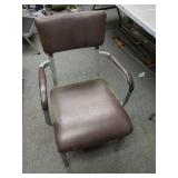 Vintage Mid-Century Industrial Office Chair with Metal Base and Brown Vinyl Upholstery