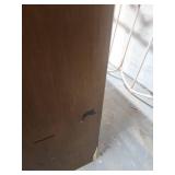 Vintage 4 drawer wood dresser - has integrity issues and has a very slight wobble, would need significant repair. Drawers all function well. 24 W x 14 D x 36.5 H. Has some spots on finish on front (mi