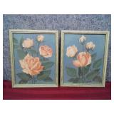 Vintage Peach Rose Framed Print Set - both 11" H x 9" W