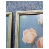 Vintage Peach Rose Framed Print Set - both 11" H x 9" W