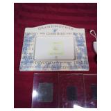 Grandmother themed and Baby Carriage themed picture frames, small wicker basket, like new pink burp rag, and 4 small magnetic photo frames for your fridge!