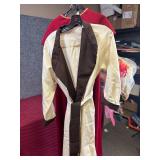 2 Vintage dresses with 7 bright colored scarves. Vintage Anthony Richards Dress Coat and a handmade Red Evening Dress with Gold Trim (no sizes - look to be about sz 6-8)