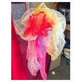 2 Vintage dresses with 7 bright colored scarves. Vintage Anthony Richards Dress Coat and a handmade Red Evening Dress with Gold Trim (no sizes - look to be about sz 6-8)