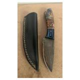 Handcrafted Copper Damascus Steel Hunting Fishing Knife full tang with Resin Handle with leather sheath approx 8.5 inches hunting fishing gift idea