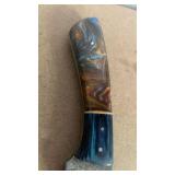 Handcrafted Copper Damascus Steel Hunting Fishing Knife full tang with Resin Handle with leather sheath approx 8.5 inches hunting fishing gift idea