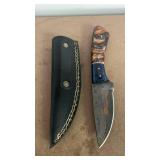 Handcrafted Copper Damascus Steel Hunting Fishing Knife full tang with Resin Handle with leather sheath approx 8.5 inches hunting fishing gift idea