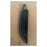 Handcrafted Copper Damascus Steel Hunting Fishing Knife full tang with Resin Handle with leather sheath approx 8.5 inches hunting fishing gift idea