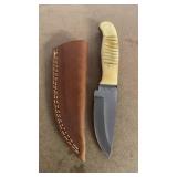 Handcrafted Fixed Blade full tang Knife with Bone Handle with leather sheath approx 7.5 inches hunting fishing gift idea