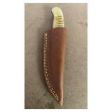 Handcrafted Fixed Blade full tang Knife with Bone Handle with leather sheath approx 7.5 inches hunting fishing gift idea