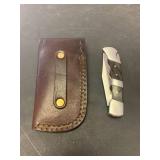 Handmade folding knife locking back leather sleeve pouch holster 7 inch long