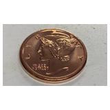 1 oz 999 fine copper round Mercury Dime design