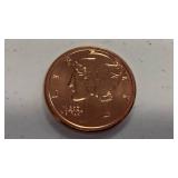 1 oz 999 fine copper round Mercury Dime design