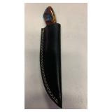 Handcrafted Copper Damascus Steel Hunting fishing full tang Knife with leather sheath approx 9 inches