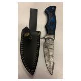 Handcrafted Damascus Steel Hunting fishing Knife wood handle with leather sheath approx 9.5 inches