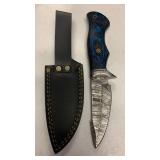 Handcrafted Damascus Steel Hunting fishing Knife wood handle with leather sheath approx 9.5 inches
