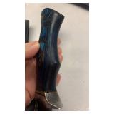 Handcrafted Damascus Steel Hunting fishing Knife wood handle with leather sheath approx 9.5 inches