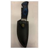 Handcrafted Damascus Steel Hunting fishing Knife wood handle with leather sheath approx 9.5 inches