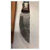 Handcrafted Damascus Steel Hunting fishing full tang Knife with leather sheath approx 8 inches