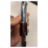 Handcrafted Damascus Steel Hunting fishing full tang Knife with leather sheath approx 8 inches