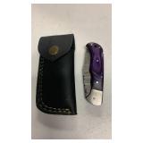 Damascus Steel Folding Knife with sheath approx 6.5 inches when open