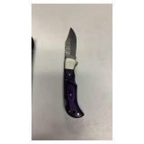 Damascus Steel Folding Knife with sheath approx 6.5 inches when open