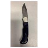 Damascus Steel Folding Knife with sheath approx 6.5 inches when open