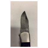 Damascus Steel Folding Knife with sheath approx 6.5 inches when open