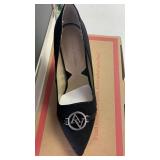 NEW! Adrienne Vittadini Black Suede Heals with Logo size 6.5M