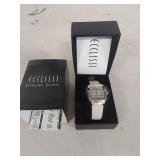Ecclissi Sterling Silver Watch with White Leather Band