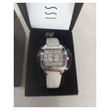 Ecclissi Sterling Silver Watch with White Leather Band