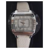Ecclissi Sterling Silver Watch with White Leather Band